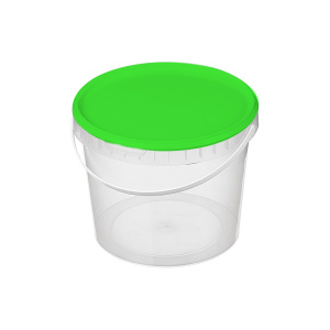 Ведро 0,5 л (d=130) с замком прозрачное с зеленой крышкой (пласт. ручка) БР